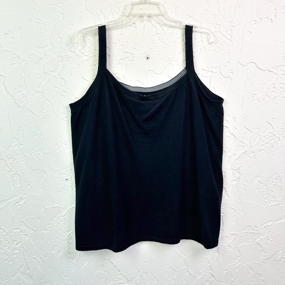 Vintage y2k Black Floral Embroidered Knit Tank Top Size 22/24 - Picture 4 of 6